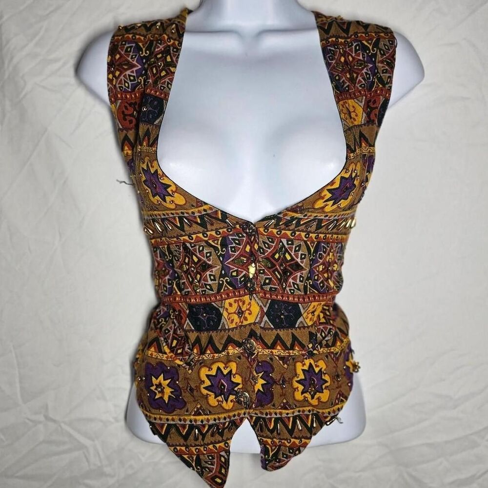 vintage y2k 90s boho whimsigoth beaded vest top